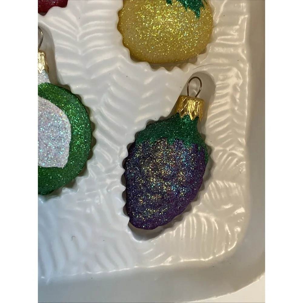 Vintage Christmas Glass Fruit Ornament Set of 6 Glittered 2002 Target Pear Apple